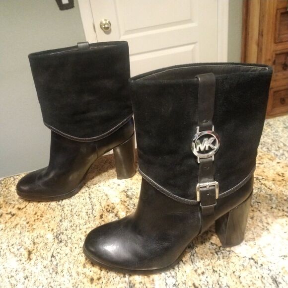 Michael Kors Signature Black Leather Ankle Suede Fulton Harness Boots Sz 10 M - Picture 3 of 13